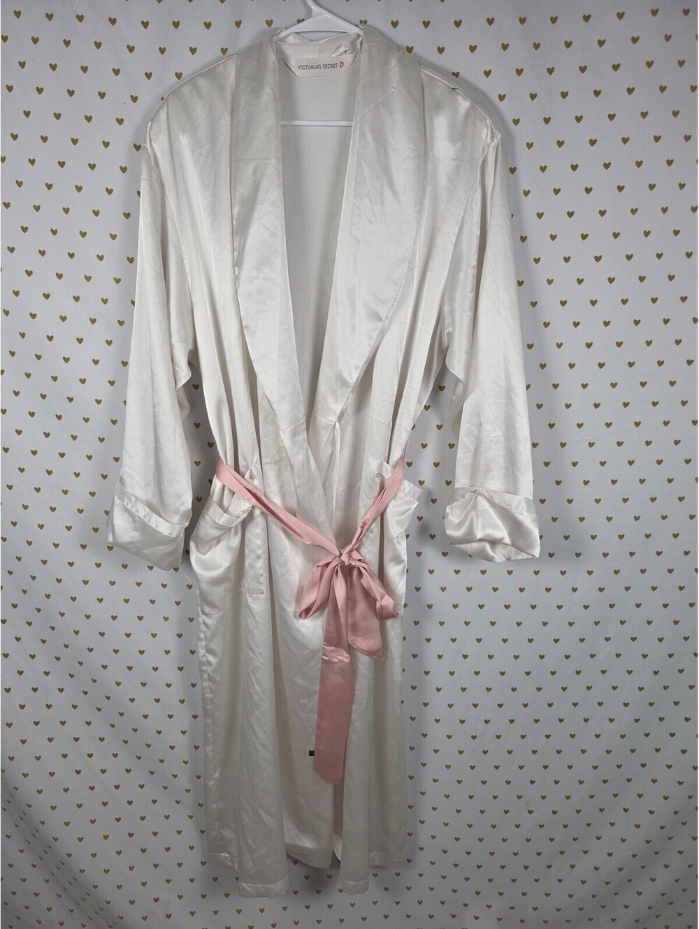 Victorias Secret Satin Silky Robe Vintage LONG Heart Label MED LARGE HTF